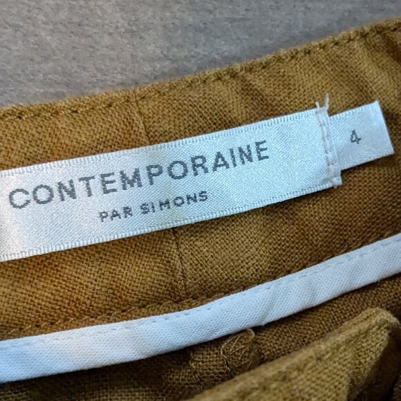 Contemporaine Brown Linen Pants with Tie Waist - Picture 6 of 10